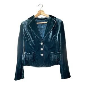 Banana Republic Teal Velvet Blazer Size 4 Regency Whimsycore Formal Vintage